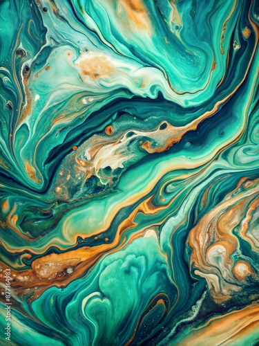 Green and Orange Swirl Abstract painting with Organic Flow