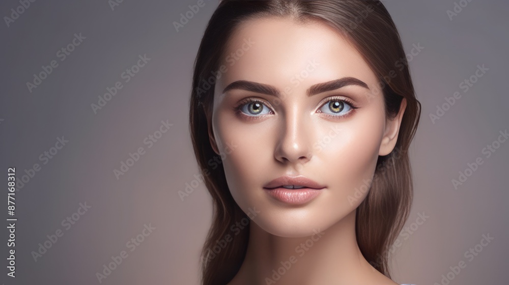 A female model facing the camera, model with beautiful face for cosmetics, isolated blank background A female model facing the camera, model with beautiful face for cosmetics, isolated blank background