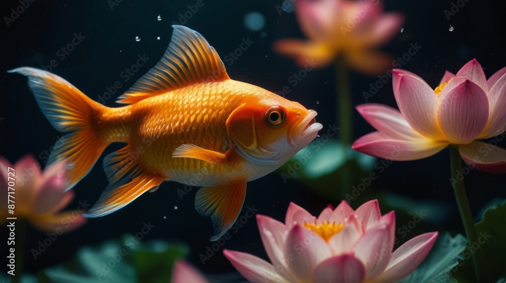 Goldfish in lotus pond Goldfish in lotus pond