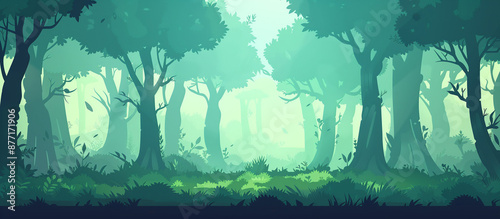 Silhouette parallax background of green forest trees, Ai Generated Images