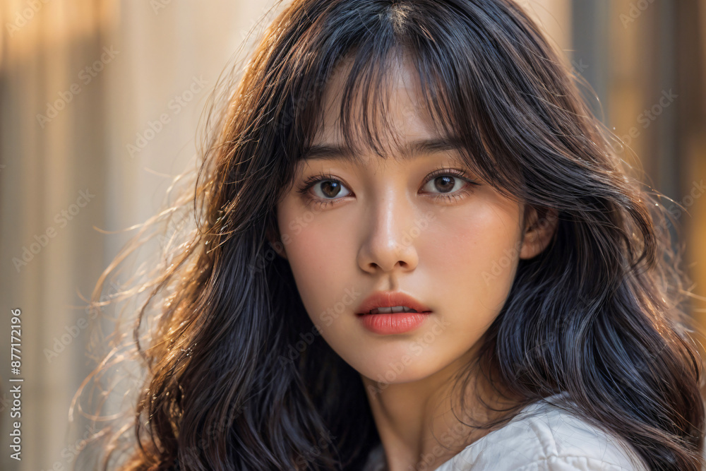 A beautiful woman with long hair, elegant appearance posing like a model