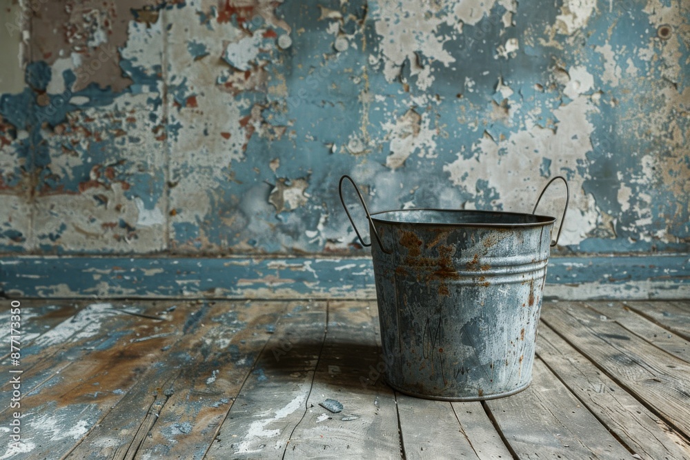 Rustic Metal Bucket in Weathered Room Rustic Metal Bucket in Weathered Room