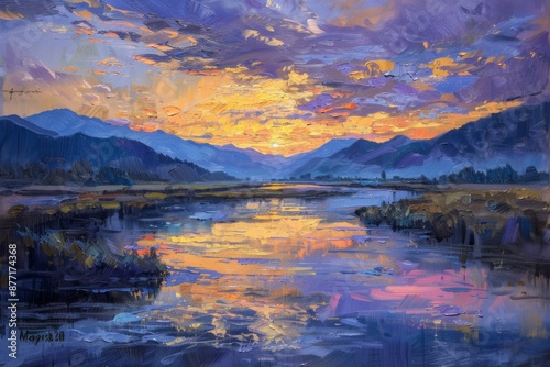 Sunset Over Serene Mountain Lake