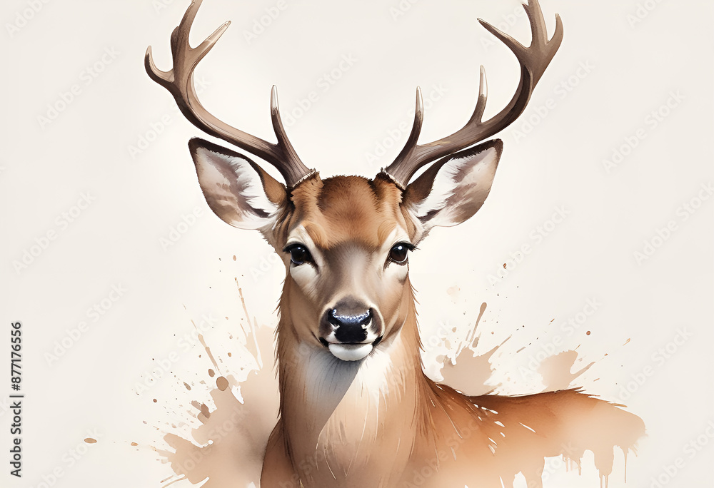 Serene watercolor sketch of a young male deer with a sleek brown coat, centered on a blank white page, creative brush strokes. Serene watercolor sketch of a young male deer with a sleek brown coat, centered on a blank white page, creative brush strokes.