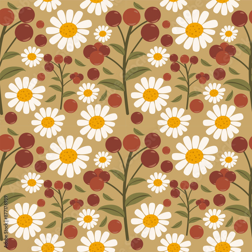 Berries flower and apple Vector ilustration seamless patern.Great for textile,fabric,wrapping paper,and any print