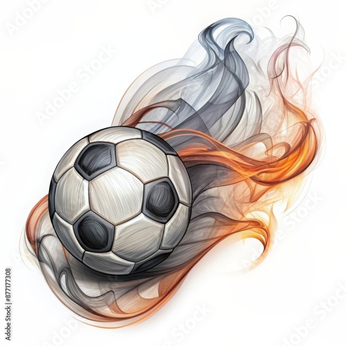 Soccer ball with fire flame illustration, dynamic sports art