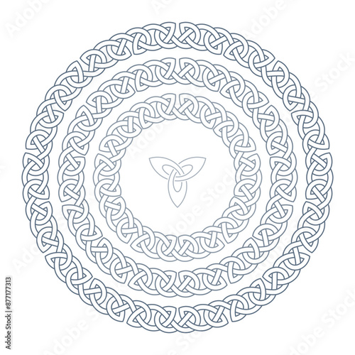 Celtic knot braided frame border ornaments set. Circle size.