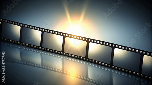 A classic filmstrip with blank frames on a blank background evokes the nostalgia of cinema and photography