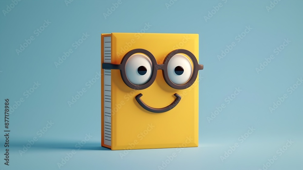 Cheerful 3D Book Icon with Glasses Representing Educational and Learning Concepts Cheerful 3D Book Icon with Glasses Representing Educational and Learning Concepts