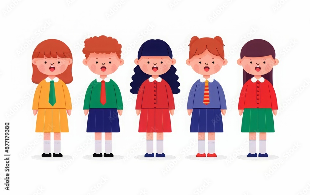 Cute Cartoon Kids in School Uniforms. Cute Cartoon Kids in School Uniforms.