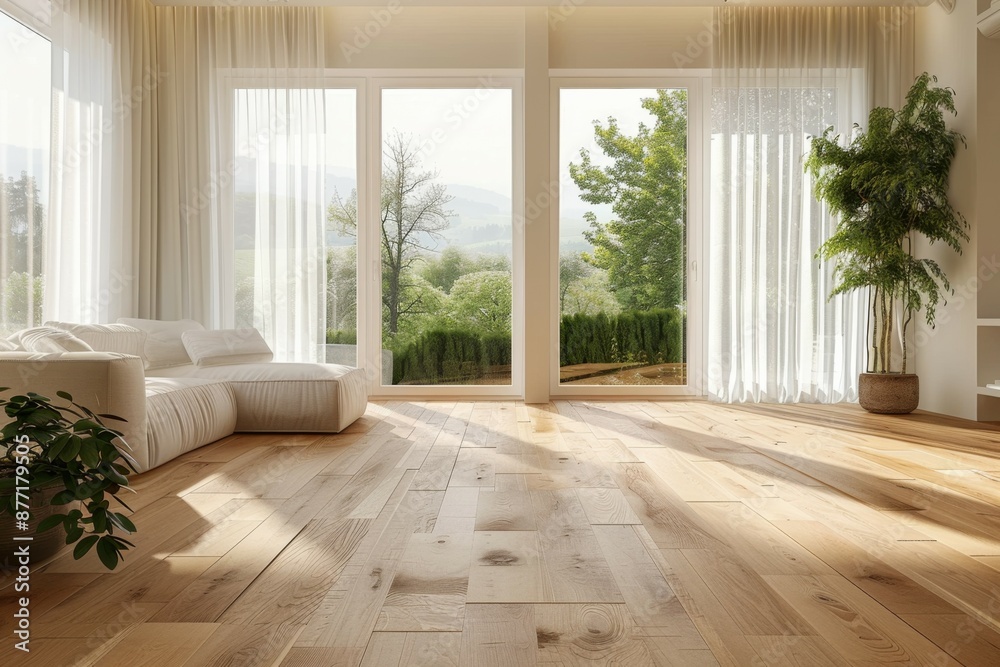 Sunlit Modern Living Room with Panoramic Windows Sunlit Modern Living Room with Panoramic Windows
