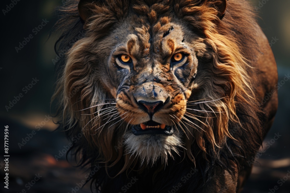 Fototapeta premium Portrait of a generated lion, generative IA