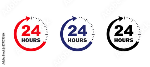 24 hours in a day icon. twenty four hour badge. all day time symbol for business, sales, service.