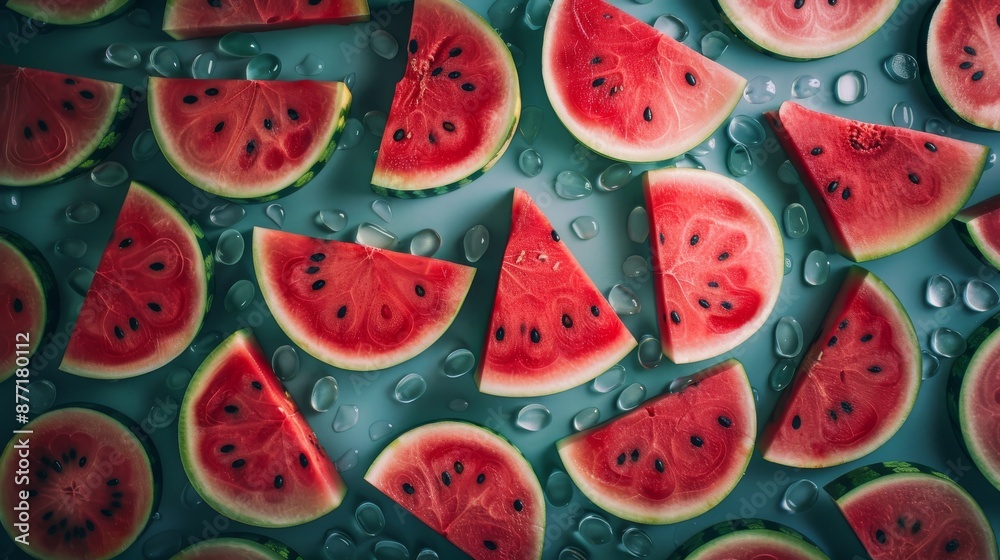 Flat Lay Photo of Watermelon Slices in Full Frame Flat Lay Photo of Watermelon Slices in Full Frame