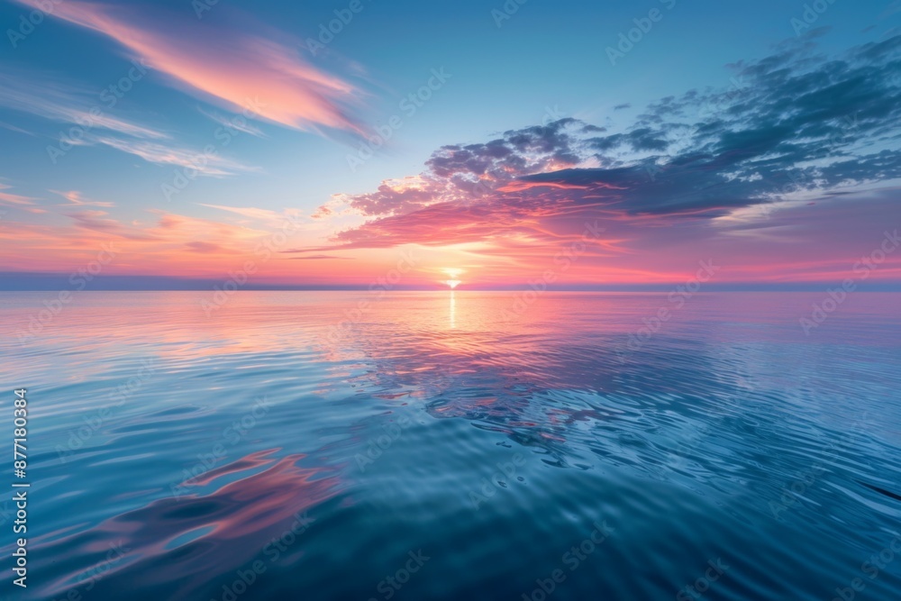 Obraz premium Sunset over Tranquil Ocean Horizon