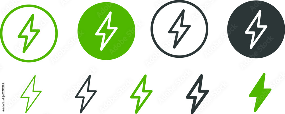 flash thunder power icon green, flash lightning bolt icon with thunder ...