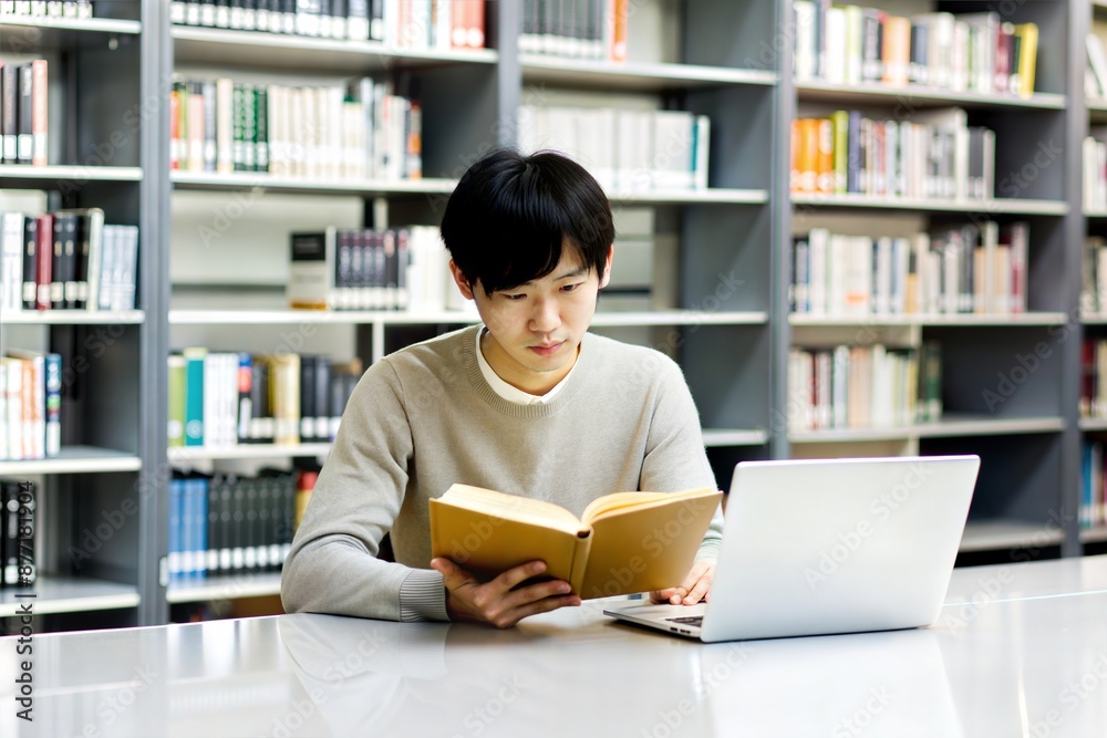 Asian College Student Studying Alone in Library
Asian College Student Studying Alone in Library