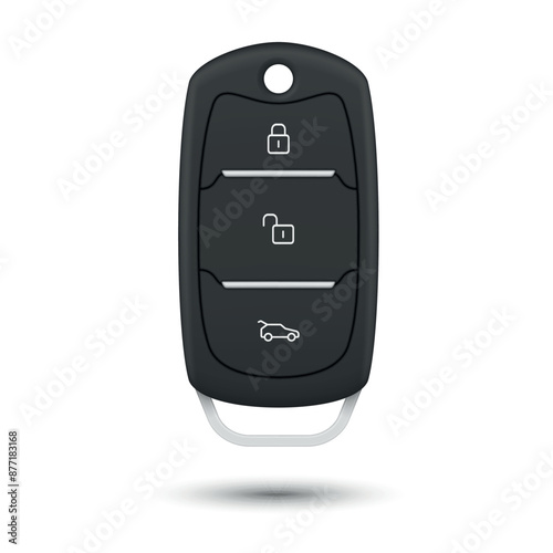 Car remote control key with lock unlock trunk open push buttons realistic vector illustration