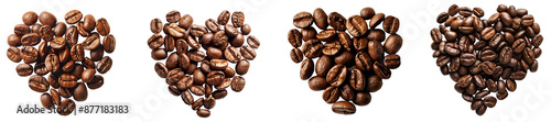 Coffee beans in a heart shape set isolated on transparent or white background