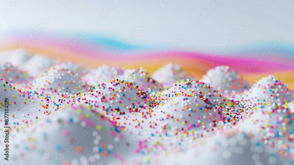 Fototapeta premium Colorful sprinkles on white mounds with pastel background