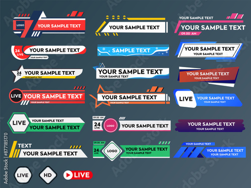 Graphic set of Broadcast News Lower Thirds Set of TV banners and bars for news, lower third for video editing