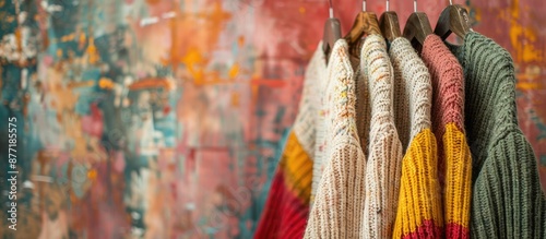 Warm sweaters displayed on ...