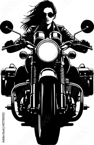 woman ride motorcycle silhouette, woman biker ride touring motorbike illustration
