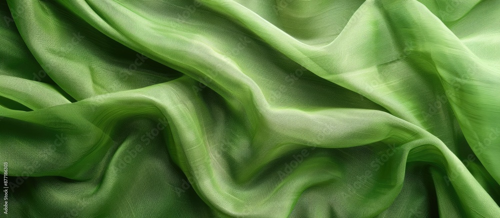 Top view of an abstract green fabric texture background with an empty template for a copy space image