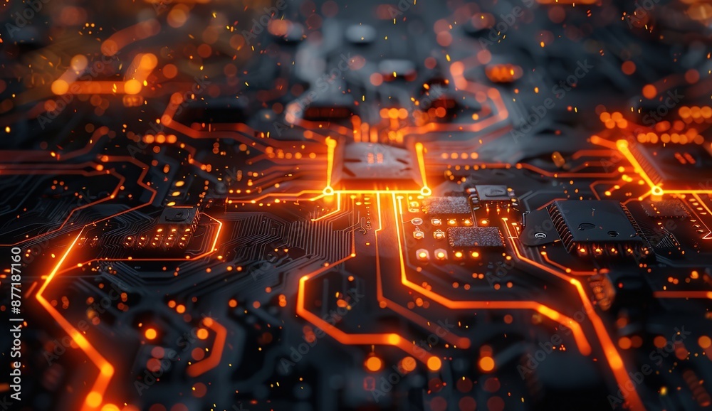 Closeup of a Glowing Circuit Board Closeup of a Glowing Circuit Board
