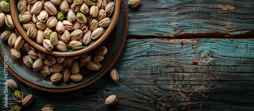 A plate of pistachios on a ...