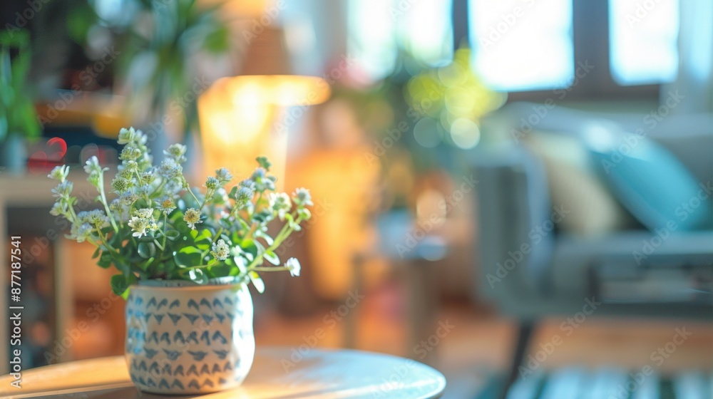 Close-up of a Potted Plant in a Modern Living Room Close-up of a Potted Plant in a Modern Living Room