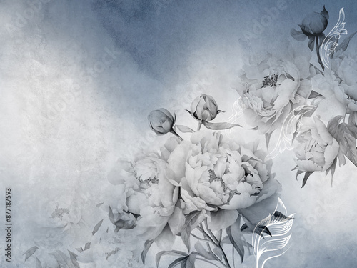 Fototapeta Naklejka Na Ścianę i Meble -  Beautiful blooming peonies on an abstract ombre background. Mural for wallpaper, poster, card.