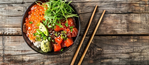 A poke bowl displayed from ...
