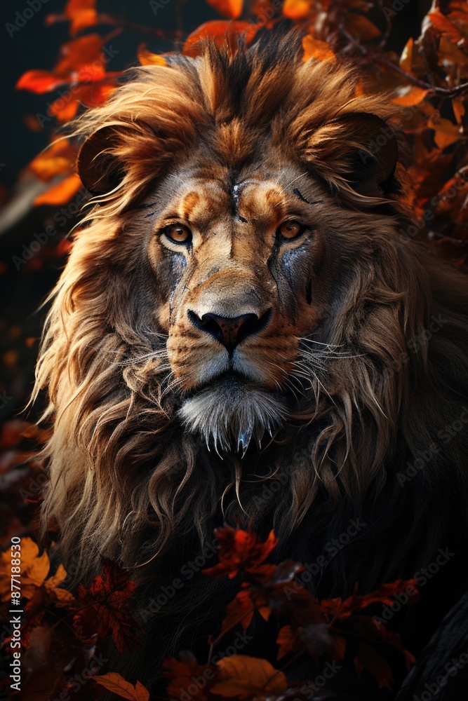 Picture of African lion in hot light, generative IA Picture of African lion in hot light, generative IA
