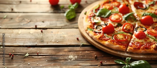 Scrumptious pizza on a wood...
