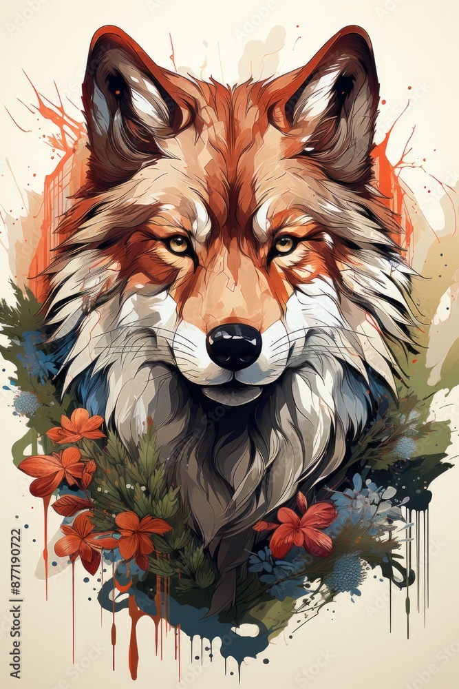 Naklejka premium Vector illustration of the front view of a wolf head, a surprisingly perfect des, generative IA