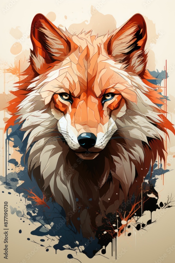 Naklejka premium Vector illustration of the front view of a wolf head, a surprisingly perfect des, generative IA