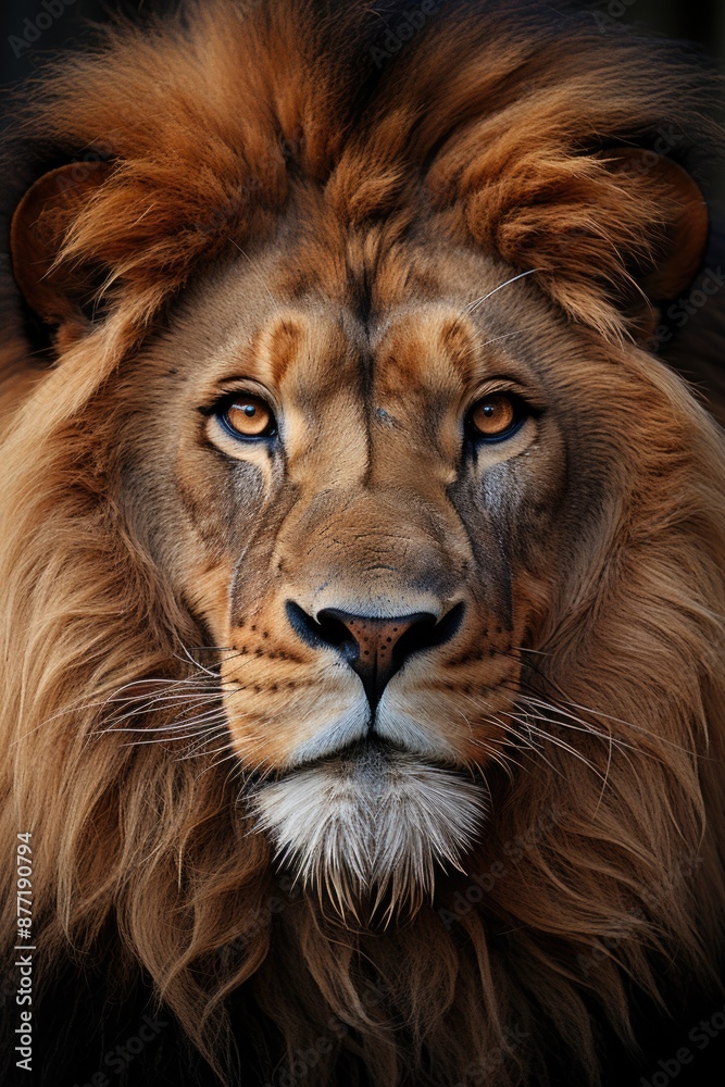 Vertical close of the male lion, generative IA Vertical close of the male lion, generative IA