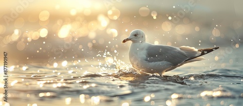 A seagull wading in the wat...