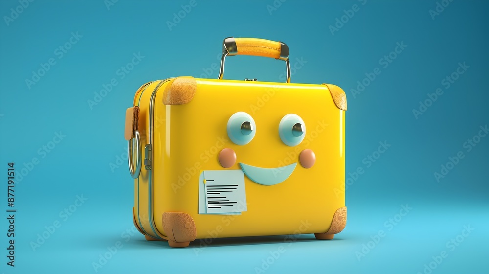 Smiling 3D Render of a Cheerful Business Suitcase with Travel Documents Smiling 3D Render of a Cheerful Business Suitcase with Travel Documents