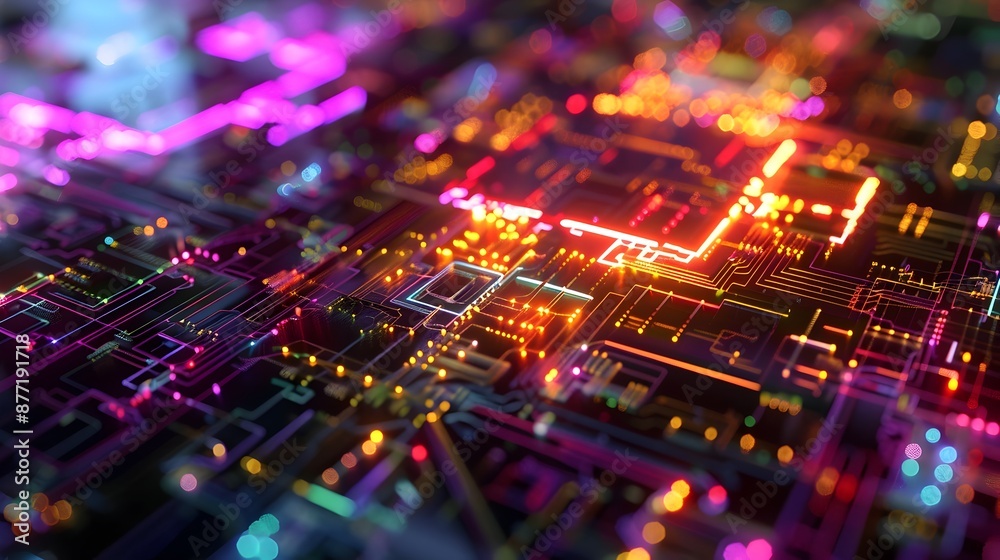 Obraz premium Mesmerizing Quantum Computational Design with Vibrant Waveforms