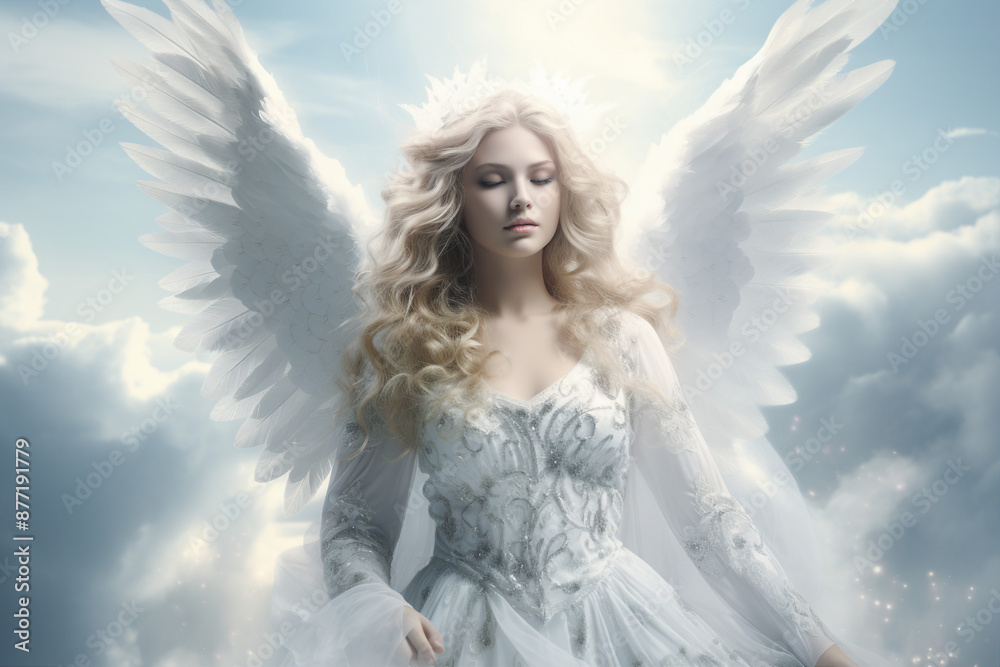 AI generated portrait of a beautiful angel girl on heaven AI generated portrait of a beautiful angel girl on heaven