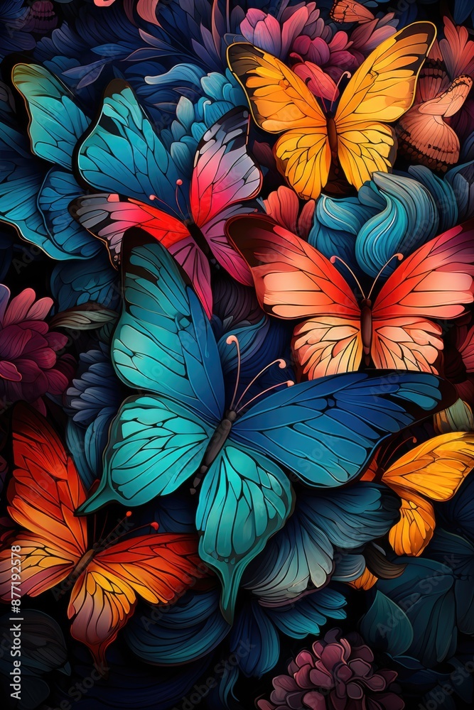 Multi Colored Butterfly Pattern Beauty, generative IA Multi Colored Butterfly Pattern Beauty, generative IA