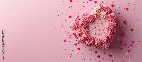 Heart shaped cake on pink b...