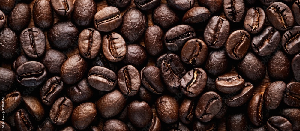 Fototapeta premium Background featuring roasted dark coffee beans offers copy space image