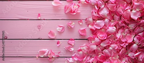 Rose petals on a pink woode...