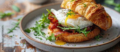 Breakfast plate featuring a...