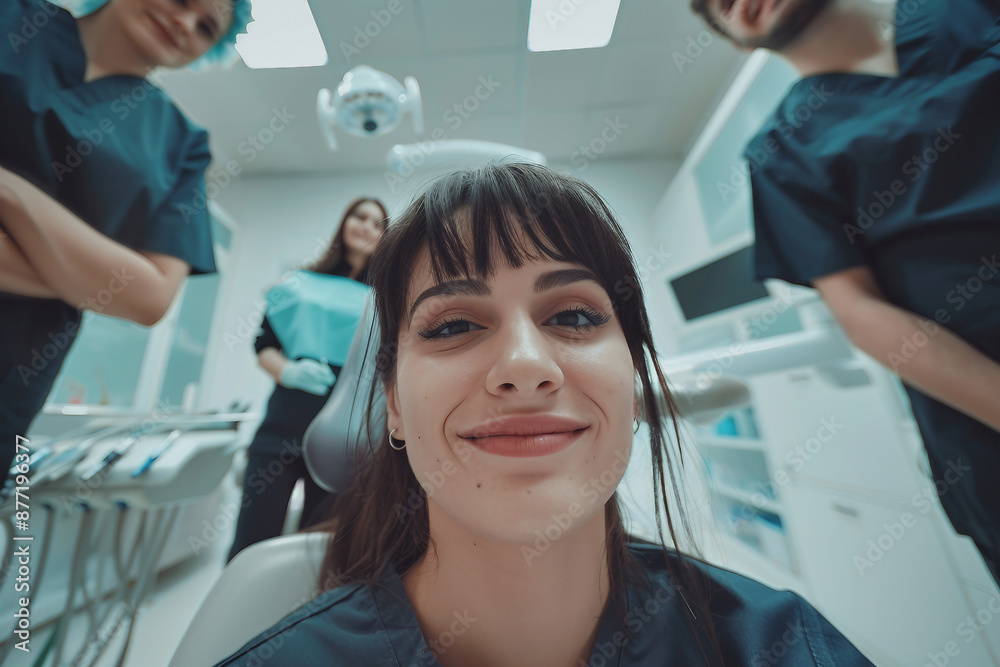 Obraz premium Close up photo of a woman at dental clinic made with generative AI technology