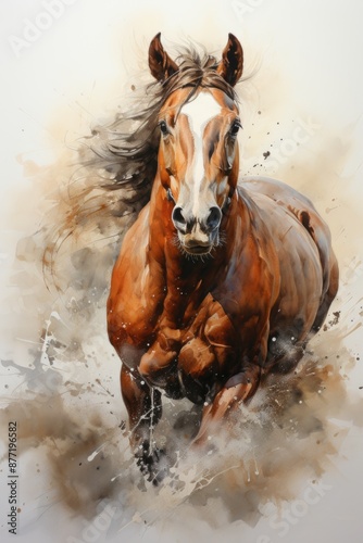 Sports art horses in watercolor, generative IA