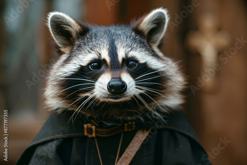 AI generated photo image of raccoon wearing clothes like clergyman © Tetiana